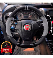 Fiat Punto Dikme Direksiyon Kılıfı Delikli Deri Parlak Siyah Gri Detay Çift Yüzük ve Dikiş 2012-2018