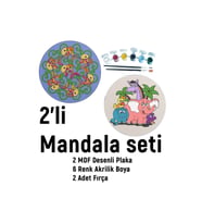 2'li Mandala Boyama Seti- Okul-aile Etkinliği-2 Ham Mdf Plaka, 6 Renk Boya,2 Fırça Model-47