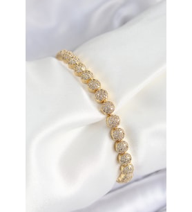 Pirinç Zirkon Taşlı Yarım Topcuk Model Gold Renk VIP Seri Kadın Bileklik TJ-BB7508