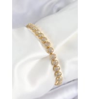 Pirinç Zirkon Taşlı Yarım Topcuk Model Gold Renk VIP Seri Kadın Bileklik TJ-BB7508
