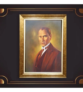 Özel Seri Paspartulu Çerçeveli Atatürk Tablo l593 (Gold)