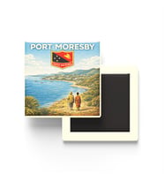 Retro Papua Yeni Gine Port Moresby Şehri Temalı Vintage Buzdolap Magneti – 9x9 cm