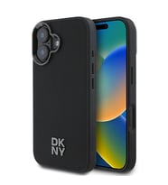 Apple iPhone 16 Uyumlu Kılıf DKNY Orjinal Lisanslı M-safe Şarj Özellikli Metal Logolu PU Deri Plain Kapak (Siyah)