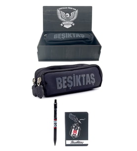 Beşiktaş Orijinal Kalemlik 2 Bölmeli Kalem Kutusu Ahşap Kutulu 2li Kırtasiye Set (Siyah - Beyaz)