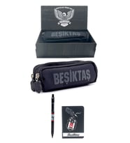 Beşiktaş Orijinal Kalemlik 2 Bölmeli Kalem Kutusu Ahşap Kutulu 2li Kırtasiye Set (Siyah - Beyaz)
