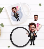 BK Gift Kişiye Özel Erkek Doğum Günü Karikatürlü Beyaz Kupa ve Ahşap Bardak Altlığı Hediye Seti-3