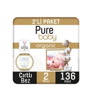 Pure Baby Organik Pamuklu Cırtlı Bez 2 Numara Mini 136 Adet
