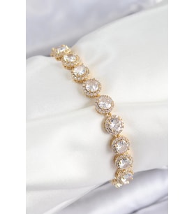 Pirinç Zirkon Taşlı Daire Baget Model Gold Renk VIP Seri Kadın Bileklik - TJ-BB7514