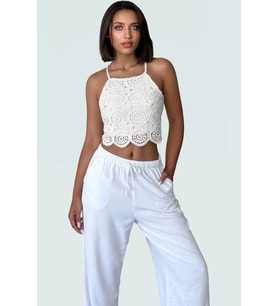Yazlık Kroşe Detaylı Pamuklu Crop Bluz Rahat Günlük Stil Konforlu Kesim Dayanıklı Malzeme (Bej)
