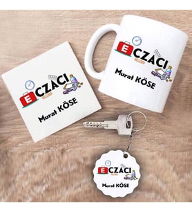 Eczacı Kupa Bardak Altlık ve Anahtarlık Hediye Seti (Model 1)