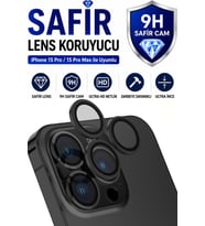 iPhone 15 Pro / 15 Promax Siyah Titanyum Metal Kamera Lens Koruyucu Safir Cam Ultra Net HD