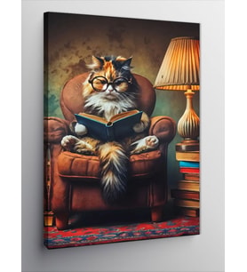 Kanvas Tablo Kitap Okuyan Kedi