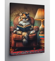 Kanvas Tablo Kitap Okuyan Kedi