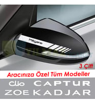 Renault Clio Megane Laguna Kadjar Yan Dikiz Ayna Şerit Oto Sticker Etiket Yapıştırma Çıkartma 3 Çift ( 20 X 2 Cm Ölçü )