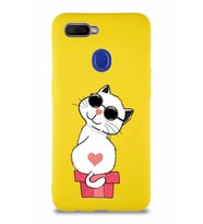 Oppo A12 Soft Premier Kapak Coolcat Tasarımlı Silikon Kılıf - Sarı (Şeffaf)