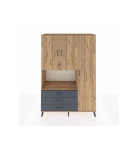 Hyperion Dolap 7 Raflı 3 Çekmeceli 3 Kapaklı 132x44x195 Çam-Çam/Antrasit