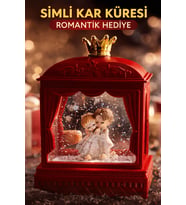 MareLuxe Taçlı Kırmızı Sahne Tasarımlı Sevgili Figürlü Simli Kar Küresi