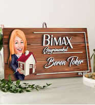 BK Gift Kişiye Özel Gayrimenkul Karikatürlü Dekoratif Ahşap Tabela