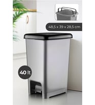 40 lt Slim Pedallı Modern Plastik Çöp Kovası Gri