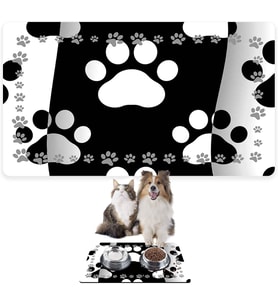 Mama ve Su Evcil Hayvan Beslenme Matı, Kolay Temizlenen Emici Su Geçirmez Kumaş, Küçük Orta Boy ve Büyük Kedi ve Köpekler için Dayanıklı Köpek Kedi Paspas (40x60, Black and White)