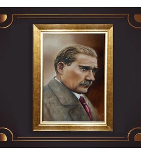 Altın Varaklı Çerçeveli Paspartulu Atatürk Tablo nl02A644 (Gold)
