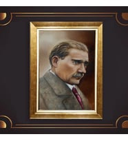 Altın Varaklı Çerçeveli Paspartulu Atatürk Tablo nl02A644 (Gold)