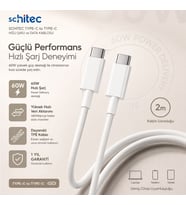 ScHitec 6A 60W Type-C to Type-C 2Metre Süper Hızlı Data ve Şarj Kablosu
