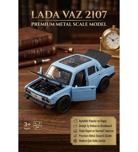 Metal Oyuncak Araba Lada VAZ 2107 Açılabilir Kapı ve Kaput Detaylı Klasik Maket Araba 12.5 cm Mavi