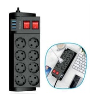 Isıya Dayanıklı Termal Akım Korumalı 2 Metre 16A 4000W 8li Priz ve 3 Usb Li Uzatma Kablosu (5343)