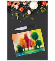Renkli Ağaçlar  Cam Kesme  ve Sunum Tahtası  25 Cm X 35 Cm