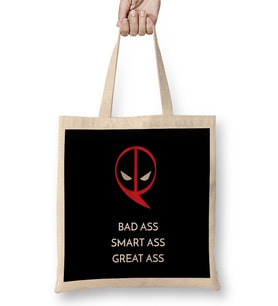 Deadpool Badass Smartass Greatass Funny Joke Deadpool Parody 04 Bez Çanta Uzun Saplı