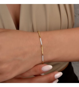 14 Ayar Altın Kaplama Minimal Geometrik Çubuk Gümüş Bileklik - BP00108