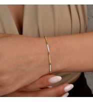 14 Ayar Altın Kaplama Minimal Geometrik Çubuk Gümüş Bileklik - BP00108