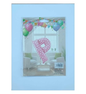P Harf Pembe Kalp Desenli Folyo Balon 26" inç 65 cm parti, doğum 
