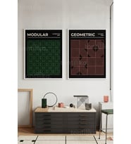 Modüler Geometri 2'li Ahşap Çerçeveli Tablo Seti