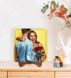 BK Gift Kişiye Özel Yağlıboya Tasarımlı Ahşap Standlı Puzzle Çerçeve-1