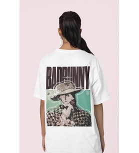 Özel Tasarım Bad Bunny Sırt Baskılı Unisex Oversize Rapper Şarkıcı Tişört