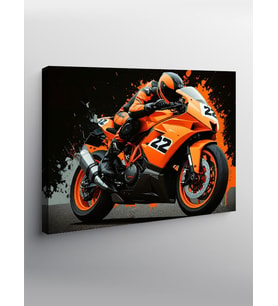 Kanvas Tablo Turuncu Yarış Motosikleti