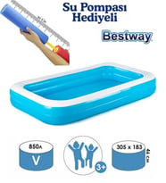 Su Pompalı-Bestway 54150 Jumbo Deluxe Dikdörtgen Şişme Aile Havuzu 305x183x46 cm (Mavi)