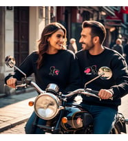 Sevgililer Günü Kombin Erkek Kadın puzzle Görselli Bisiklet Yaka Sweatshirt 5009 (Siyah)