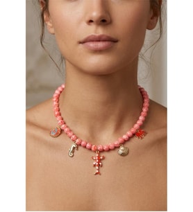 TURUNCU BEYAZ ALAÇATI CAM BONCUK SEA SHELL CHARM KOLYE
