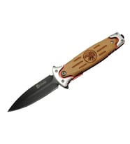 Columbia Fs 11032 Kahverengi Kurtarma / Kamp Çakısı 20cm - Kartal İşlemeli Ahşap Sap, Kemerlikli, Cam Kırma Aparatlı