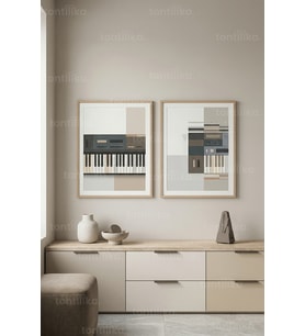 Minimalist Sentezleyici ve Geometrik Desenler 2’li Ahşap Çerçeveli Tablo Seti