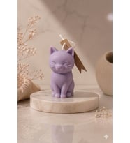 Mumelia Sevimli Kedi - Doğal Soya Dekoratif Mum - Mor