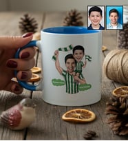 Kişiye Özel Karikatürlü Yeşil Beyaz Baba Oğul Kupa Bardak Babalar Günü Hediyesi