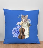 BK Gift Kedi Tasarımlı Mavi Kırlent Yastık, Arkadaşa Hediye, Ev Dekorasyonu, Ev Hediyesi-3