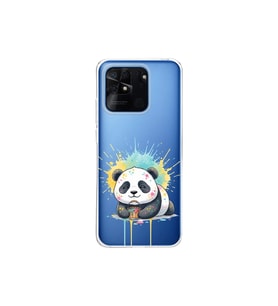 Redmi 10C ile Uyumlu Splash Panda Tasarımlı Şeffaf Silikon Kılıf