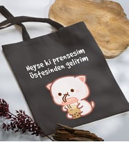 BK Gift Neyse Ki Prensesim Tasarımlı Antrasit Kumaş Bez Çanta, Baskılı Omuz Çantası, Alışveriş Çantası, Anneye Hediye-1