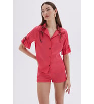 Seille Pembe Kısa Saten Pijama Takımı