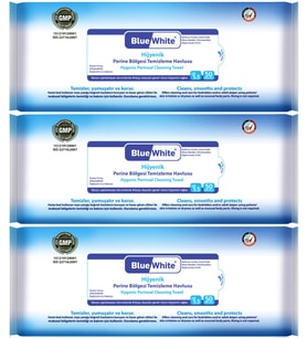 BlueWhite Yetişkin Hasta Perine Bölgesi Temizleme Mendil-Havlusu (3 lü set) 50 Yaprak Hijyenik